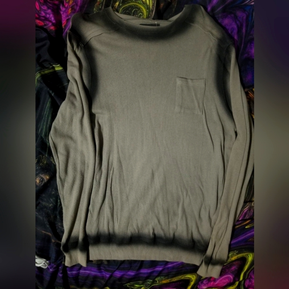 L - Hot Topic Rude XXX Pullover Ombre Gray/Black Spraypaint Long Sleeve